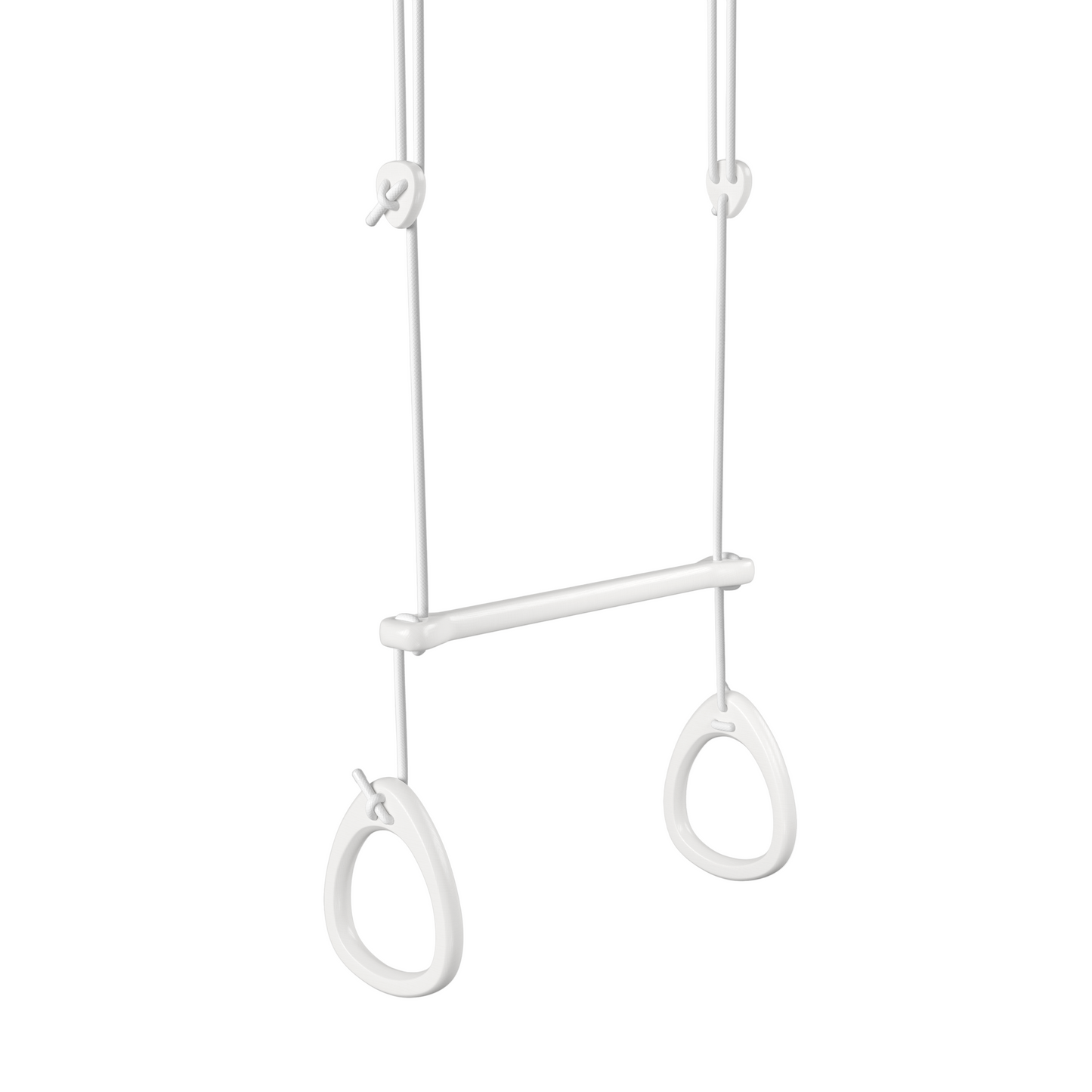 White gymnastic rings hanging on a white background
